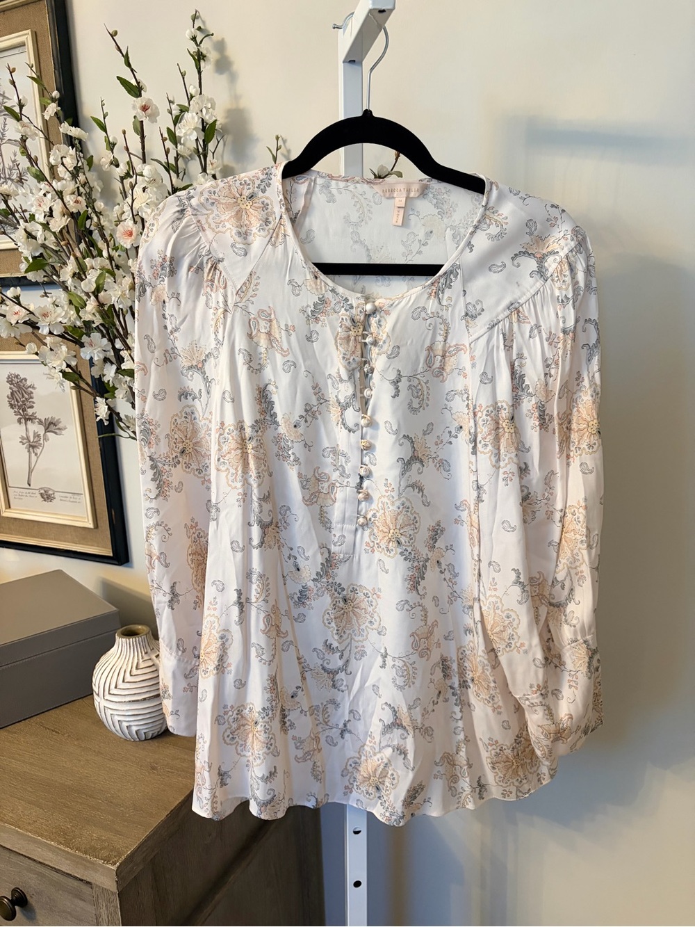 Rebecca Taylor White Floral Paisley Button-Front Blouse